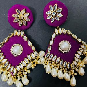 Fancy Party Wear Long Size Fabric Earrings