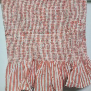 Orange And White Strechable Top Women