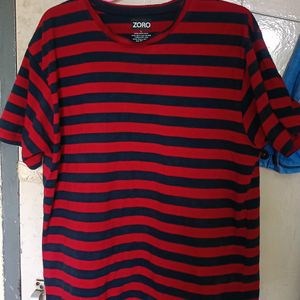 Unisex Red-Blue Striped Cotton T-Shirt