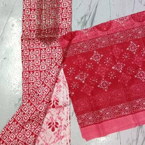 Pure Cotton Red Colour Suit Fabric Unstitched