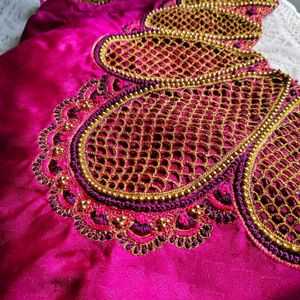 Pure Silk Maggam Blouse With Cutwork Design