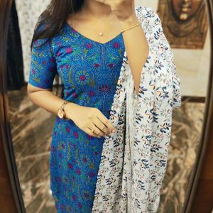 Blue cotton kurti with dupatta