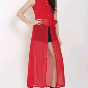 Red Color Mid Cut Kurti For Women