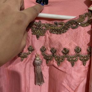 Splendid Peachish Pink Kurta With Dupatta