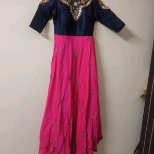 Navy Blue And Pink Women's Gown One Piece