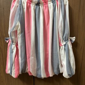 Blouson Offshoulder Top In Pink And White Women