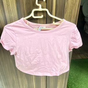 New H&m Pink Basic Crop Top