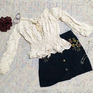 White Lace Up Long Sleeve Top