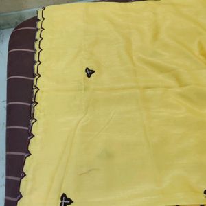 Yellow Colour Thread Work Saree