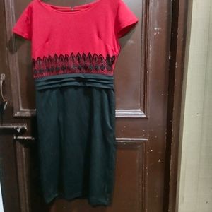 Women Korean Dress Red Black