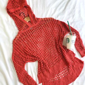 Pinterest Crochet Oversized Orange Hoodie Top