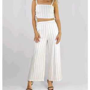 (Co-ord)Pinstripe Padded Top & Flare Pant