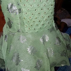 2 Frocks In White And Light Green For Baby Girl