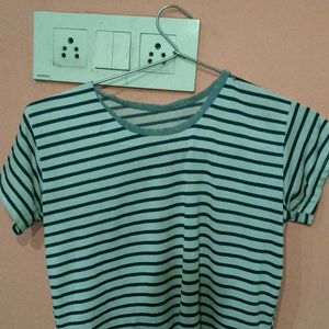 White And Dark Blue Horizontal Lines Crop Top