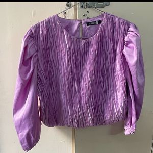 Lilac Puffed Sleeves Top In Satin