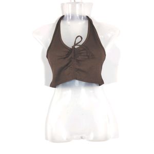 Brown Ruched Crop Top (Women)