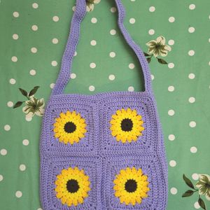 Lilac Sunflower Crochet Bag