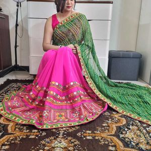 Embroidered Kutchi Work Georgette Saree