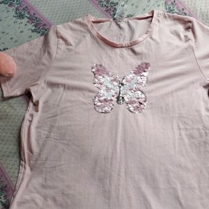 Pink Butterfly Oversized T-shirt For Summer