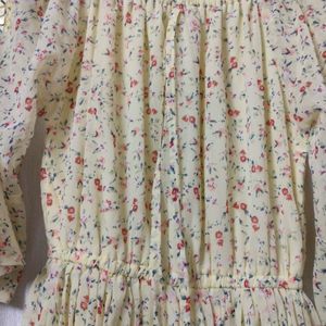 BEAUTIFUL YELLOW CREAM A LINE FLORAL DRESS