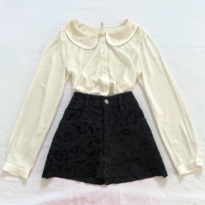 Double Peter Pan Collar Beige Korean Blouse Top