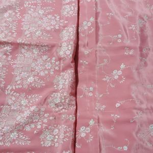 Peachy Pink Silk Blend Saree with Blouse.