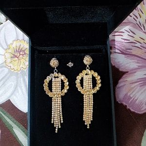 Rhinestone Chain Golden Colour Earrings💛s