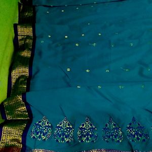 Silk Skyblue Colour Saree(No Blouse)