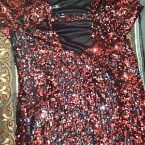 Red And Black Sparkling One Piece Dress🦋