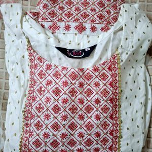 White Embroidered Polka Dot Anarkali Kurti