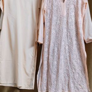 Lucknowi Peach Kurta With Inner