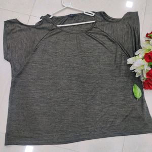 Girls Grey Cut Shoulder Top