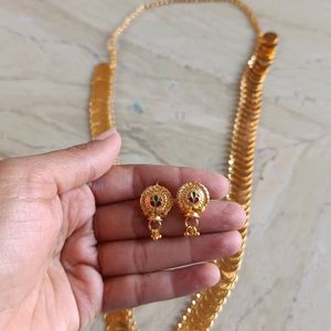 Laxmi Coins Long Necklace With Meena Work Earrings