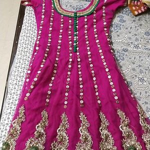 Dark Pink Anarkali Suit With Churidaar Pajama.