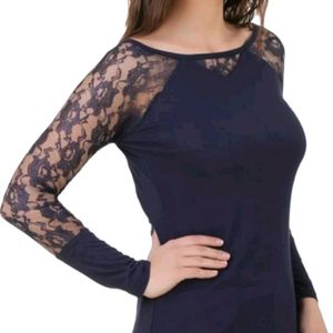 Casual Fitted Top with Net sleeves