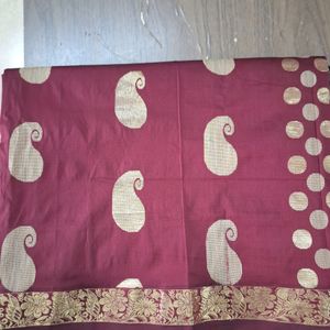 Maroon With Gold Silk Saree