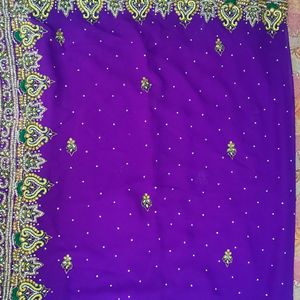 Purple Saree  💜 Stone Work Design... Beautiful