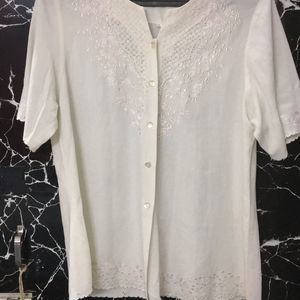 Chinese Embroidery Off White Shirt For Women