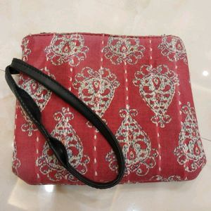 Red Printed Handbag with Sling and small pouch