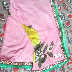 Pink And Green Printed Saree