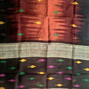 Chanderi Silk Saree With Black Temple Border