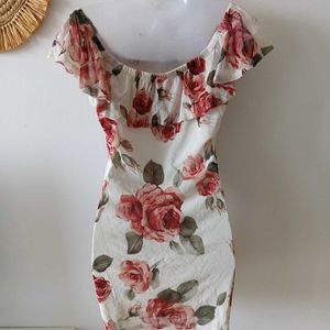 Chocolate Floral Offshoulder Dress From USA