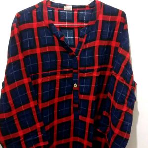 Red And Blue Checks Printed Kurta Xxl