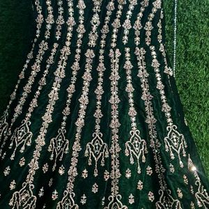 Beautiful hand work bottle green gown