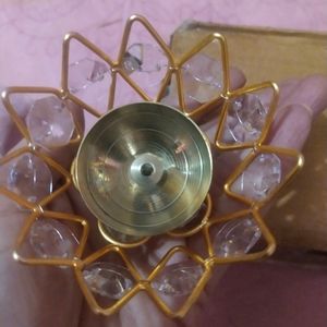 Lotus Brass Nd Crystal Diya Set Of 2 For Pooja