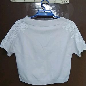 White Plain Embroidered Sleeved Top