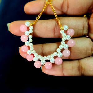 Pink & White Colour Moti Necklace