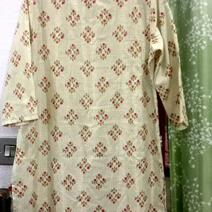 Cream Embroidery Straight Kurta