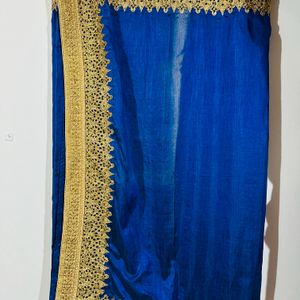 Party Wear Navy Blue Saree With Golden Work