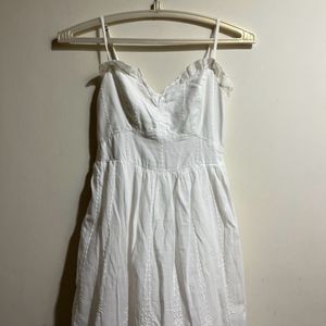 Cottagecore Midi Embroidered White Dress